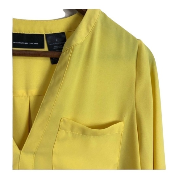 4/$45 I.N.C Yellow Long Sleeve V-Neck Semi Sheer Pullover Top Small - Picture 4 of 7